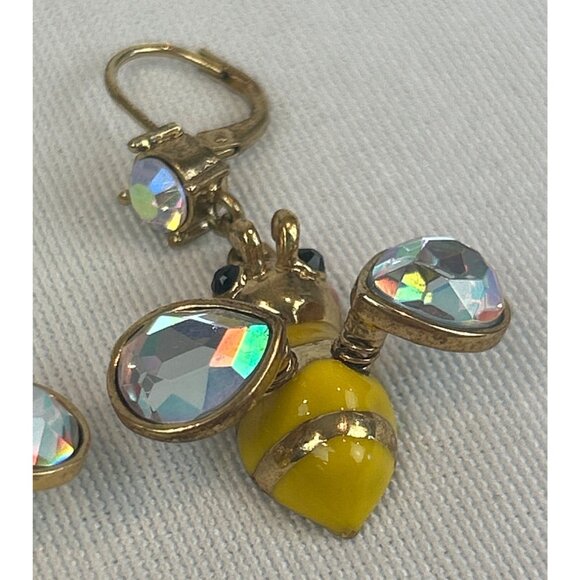 Betsey Johnson Bumble Bee Dangle Earrings Yellow Enamel Crystal Accents - Picture 3 of 9